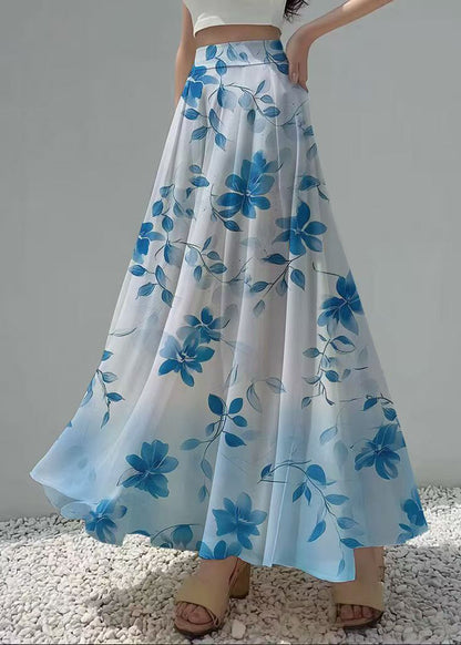 Gradient Blue Print Chiffon Beach Skirts Summer