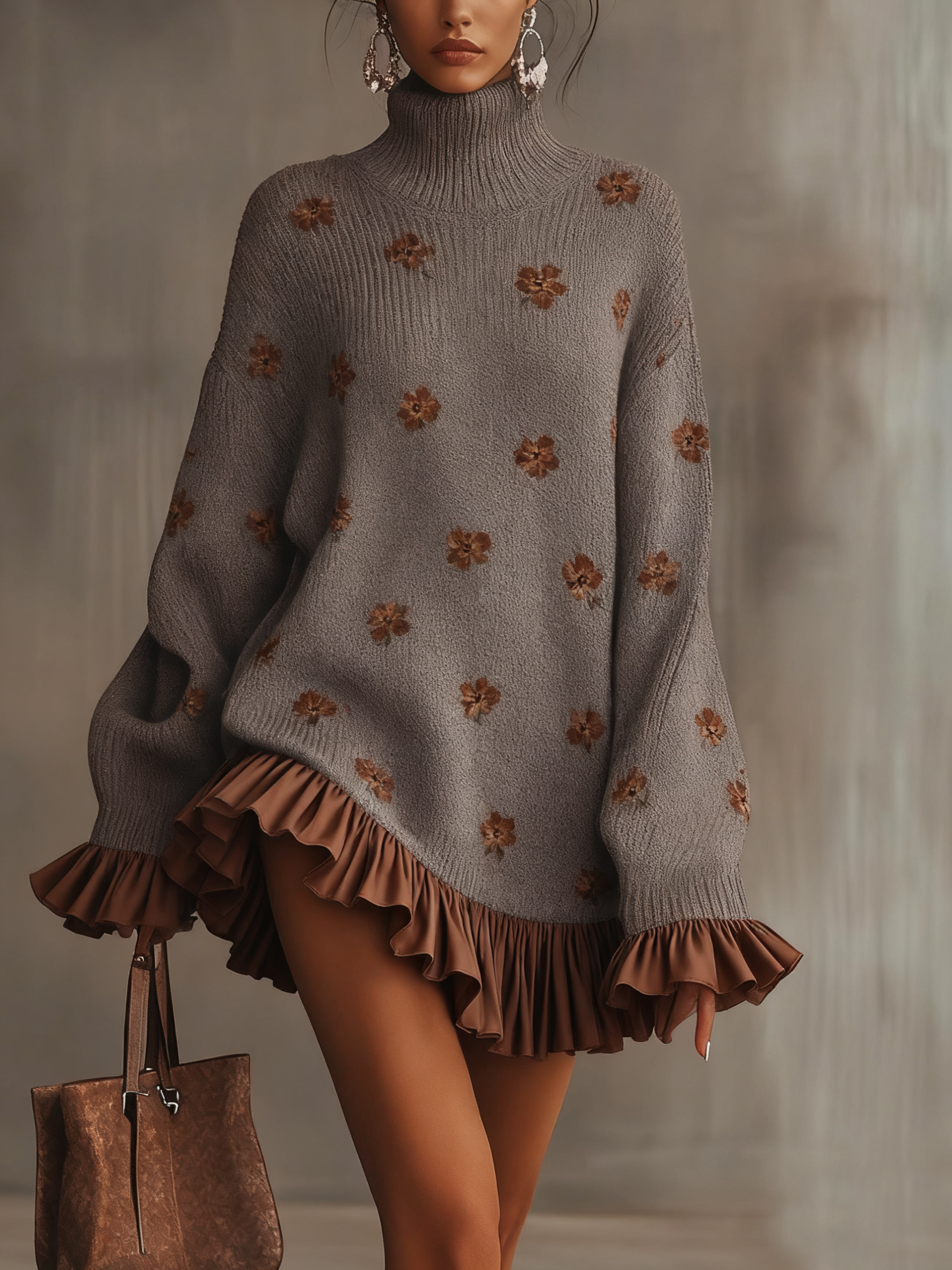 As shown Ruffled Hem Turtleneck Sweater Dress