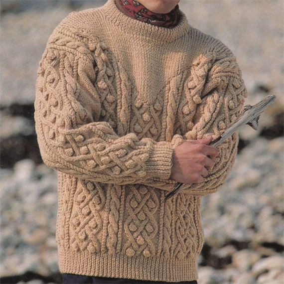 Men'S Vintage Cable Jacquard Knit Crew Neck Sweater artswardrobe