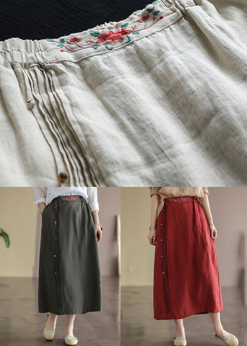 Red Wrinkled Embroideried Patchwork Cotton Skirts Summer