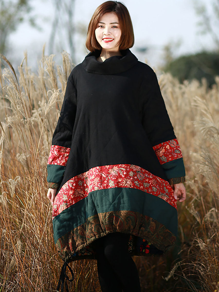 Winter Patchwork Pocket Pullover Loose Coat