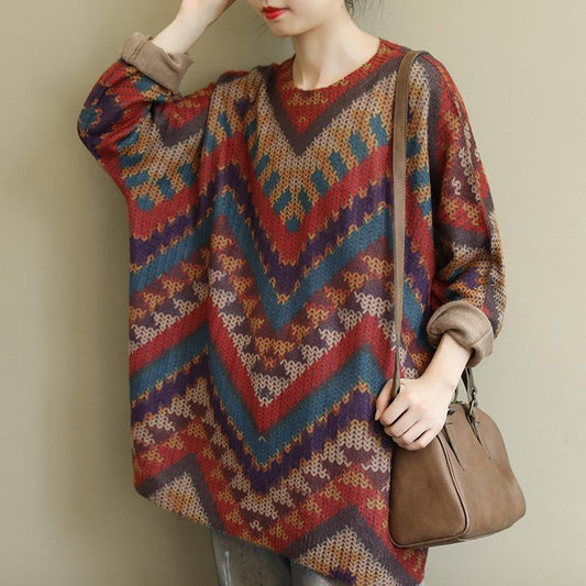Cozy Autumn Loose Knit Printed Long-sleeved Sweater