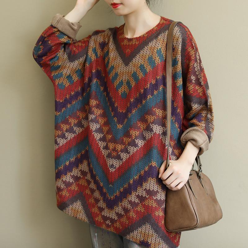 Cozy Autumn Loose Knit Printed Long-sleeved Sweater
