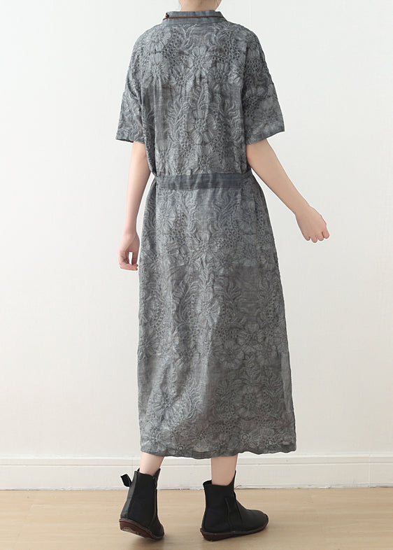 Art Dark Gray Linen Wardrobes 18th Century Neckline Tie Waist Traveling Summer Dress