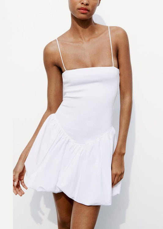 White Cold Shoulder Cotton Sleeveless Mini Dress Backless