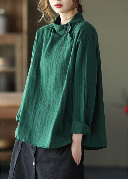 Greenpeter Pan Collar Button Fall Asymmetrical Design Top Long Sleeve