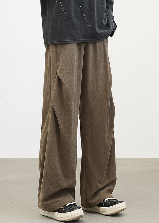 Classy Brown Cinched Warm Fleece Corduroy Pants Spring