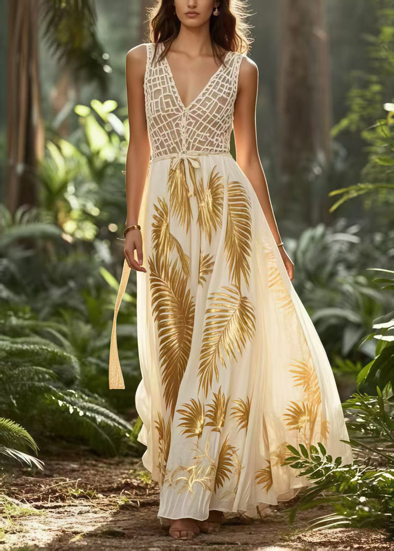 Golden Print Exra Large Hem Chiffon Vestidos Dress Summer
