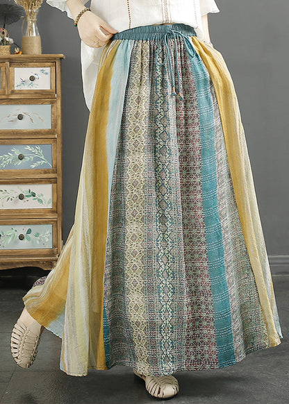 Classy Blue Print Patchwork Linen a Line Skirt Spring