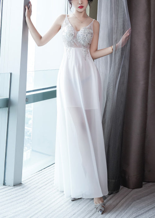 Blue Sequins Patchwork Chiffon Long Dress Summer