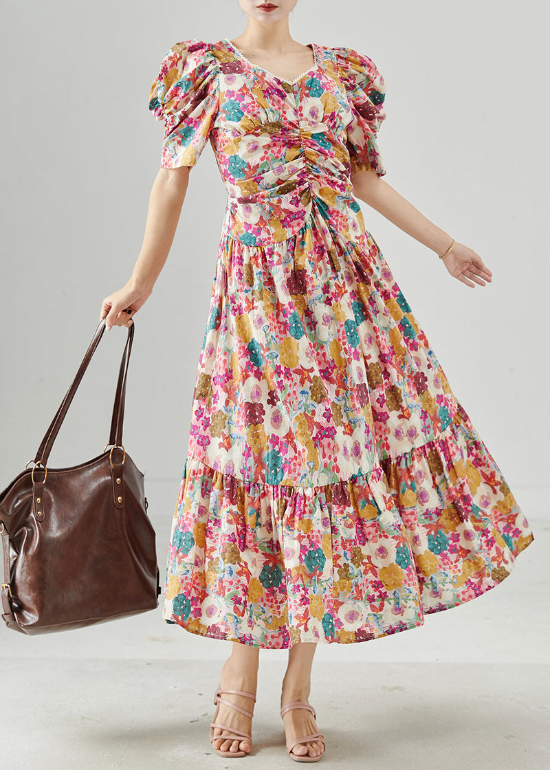 Puff Sleeve Print Cotton Maxi Dresses Summer