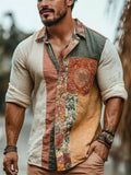 Men's Boho Contrast Patchwork Linen Shirt elevenforest