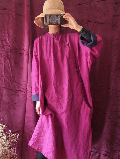 Embroidery Linen Breasted Loose Dress