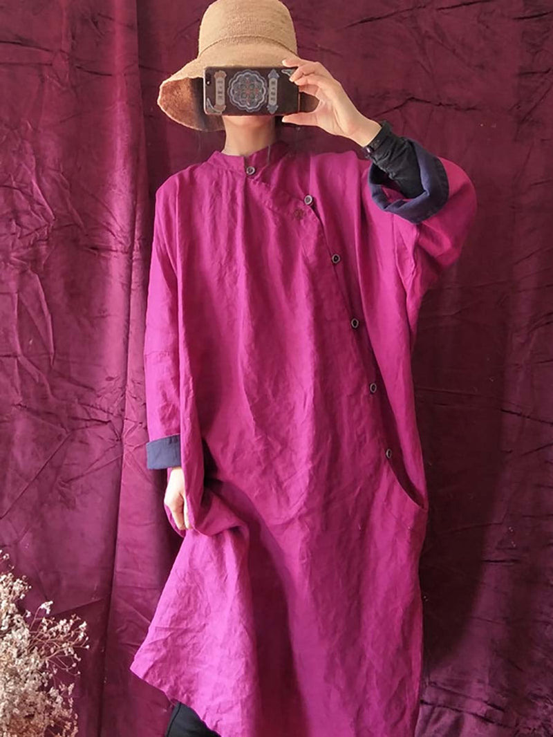 Embroidery Linen Breasted Loose Dress