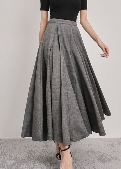 Italian Grey Patchwork Pleated Skirts Spring