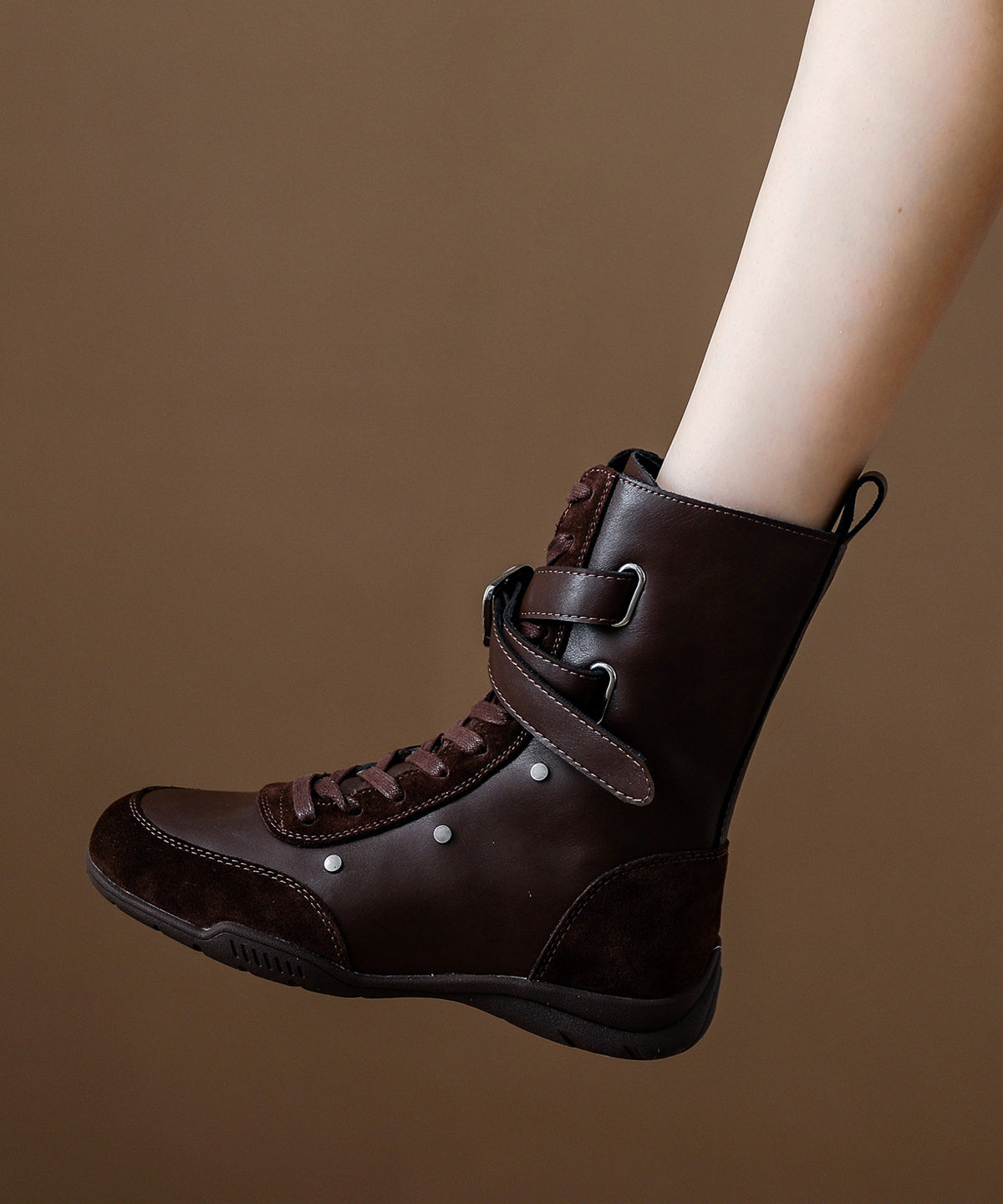 Khaki Lace Up Wedge Suede Splicing Boots