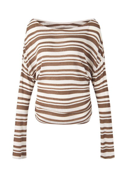 Brown O Neck Striped Knit Blouse Top Fall