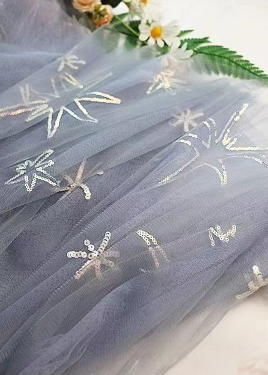 Pink Sequins Embroidered Elastic Waist Tulle Skirt Spring