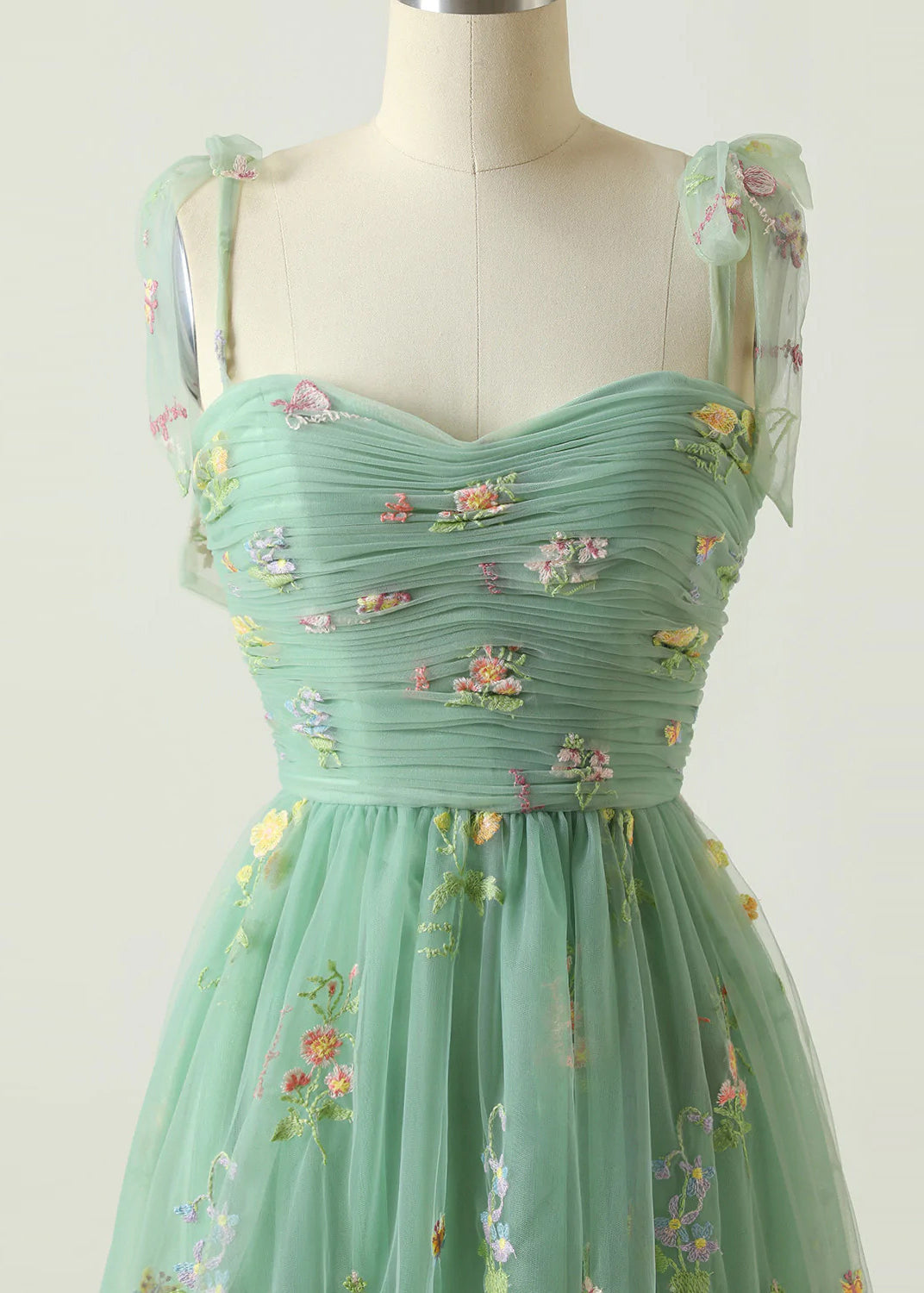 Fine Green Embroidered Wrinkled Patchwork Tulle Dresses Summer