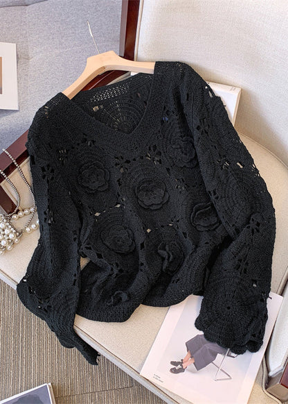 Stylish Khaki Oversized Hollow Out Knit Sweaters Fall