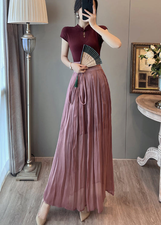 Mulberry Mandarin Collar Dress and Skirt Two Pieces Set Summer