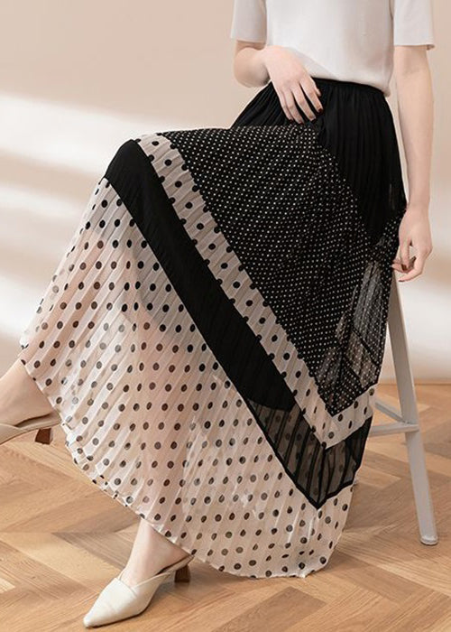 Black Dot Elastic Waist Chiffon Skirts Summer