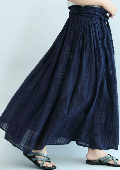 Navy Linen Maxi Skirts Oversize Elastic Waist Summer Skirts