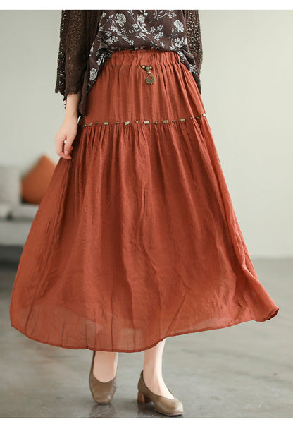 Literary High Waist Double Layer Tencel Linen Stitching Slim Skirt