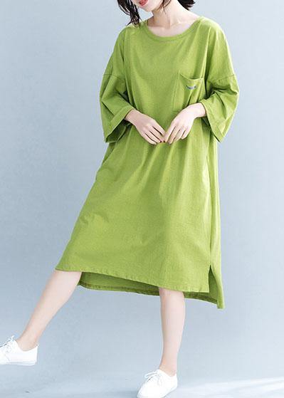 O Neck Half Sleeve Cotton Tunic Pattern Work Green Dress