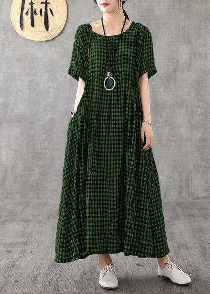 Vivid Patchwork Linen Quilting Dresses Runway Black Plaid Dresses Summer
