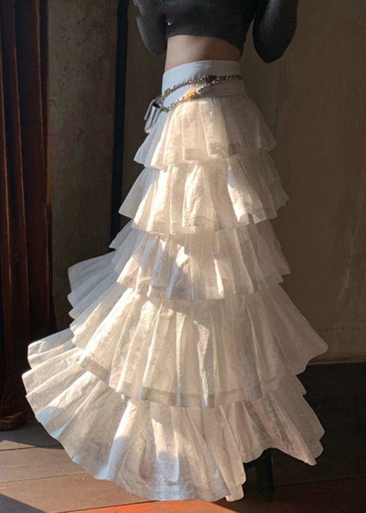 White Wrinkled High Waist Cotton Skirt Summer