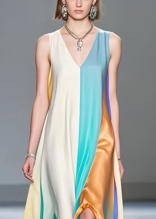 Asymmetrical Patchwork Silk a Line Dresses Sleeveless