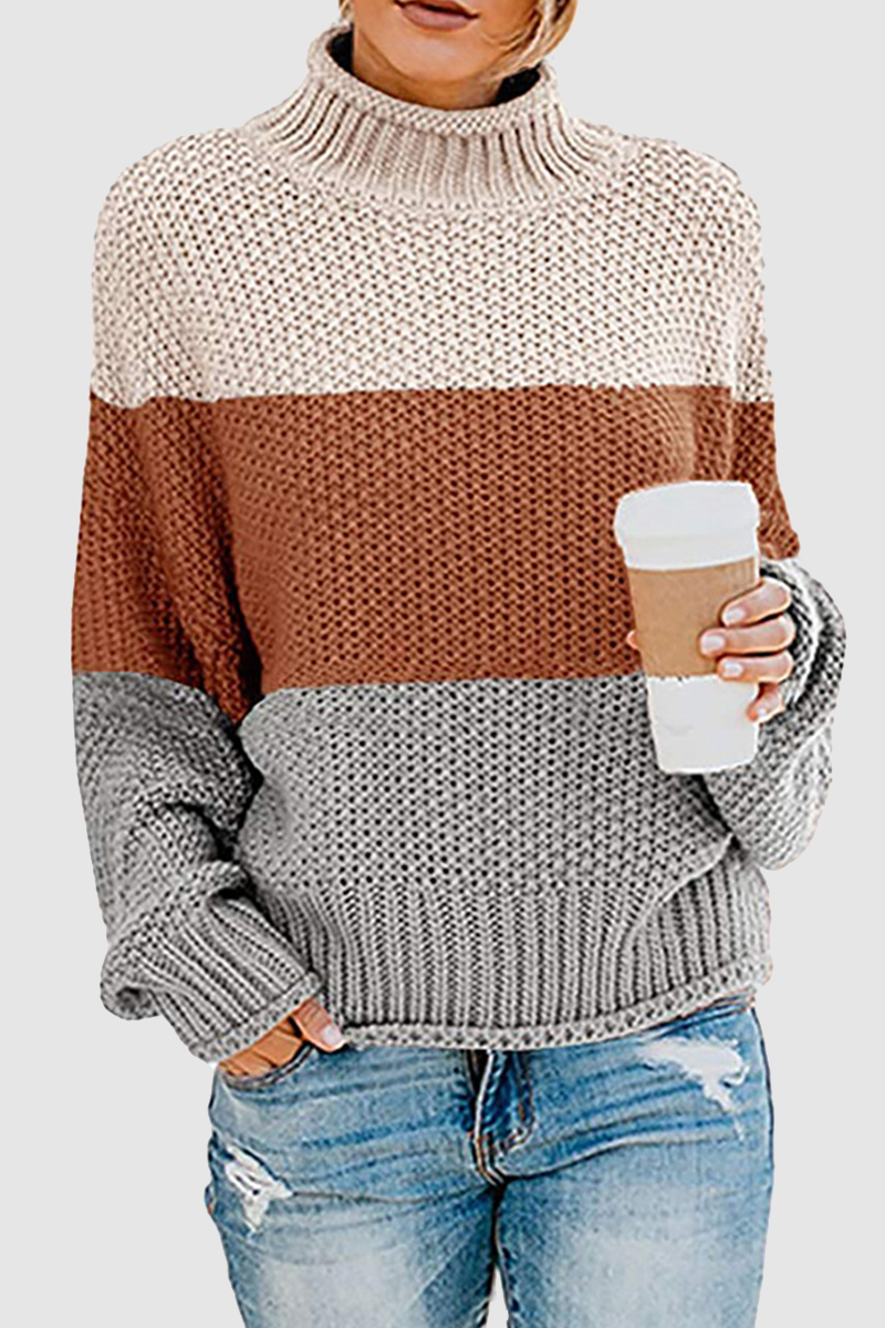 Patchwork Contrast Turtleneck Tops(7 Colors)