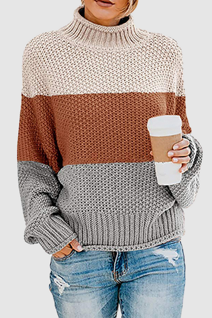 Patchwork Contrast Turtleneck Tops(7 Colors)