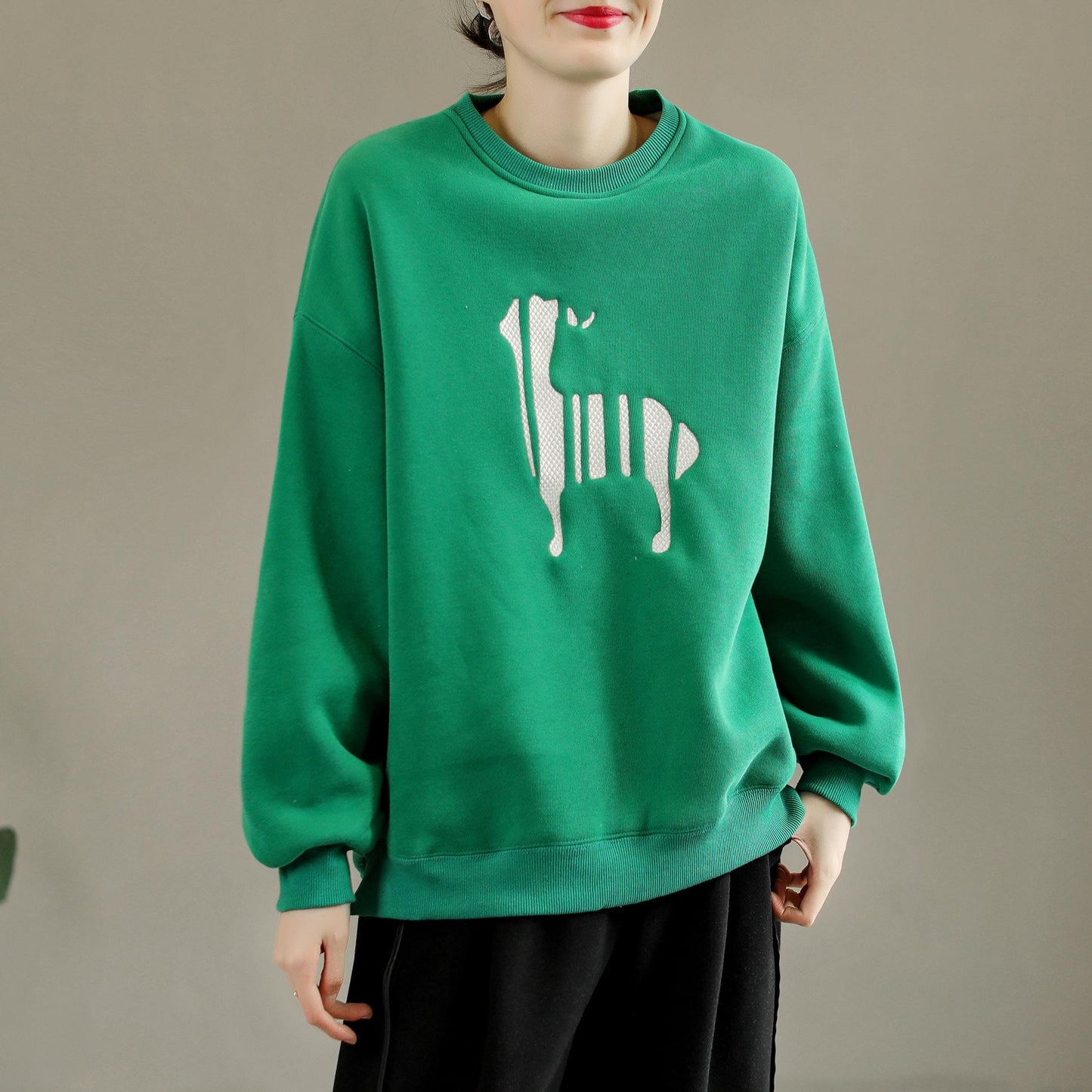 Winter Cotton Furred Embroidery Loose Sweater