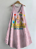 Women's Hippie Pattern Art Print V-Neck Pocket Cotton Dress