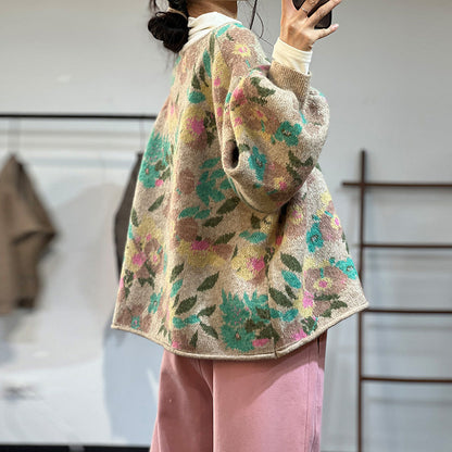 Warm Single-breasted Sweater in Jacquard Knit
