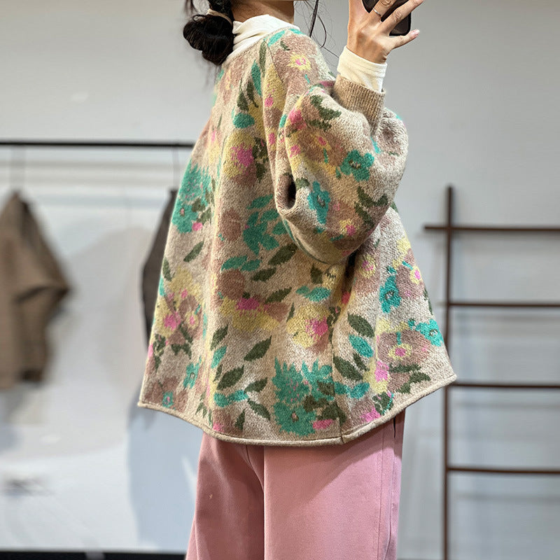 Warm Single-breasted Sweater in Jacquard Knit