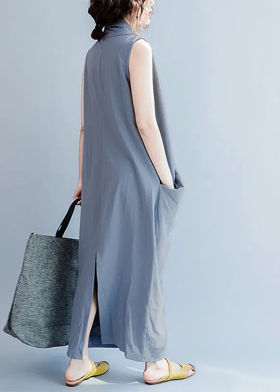 V Neck Sleeveless Loose Long Dress Split Hem Long Tank