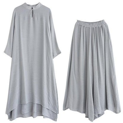 Gray Medium Length Dress Wide Leg Pants Two Piece Set
