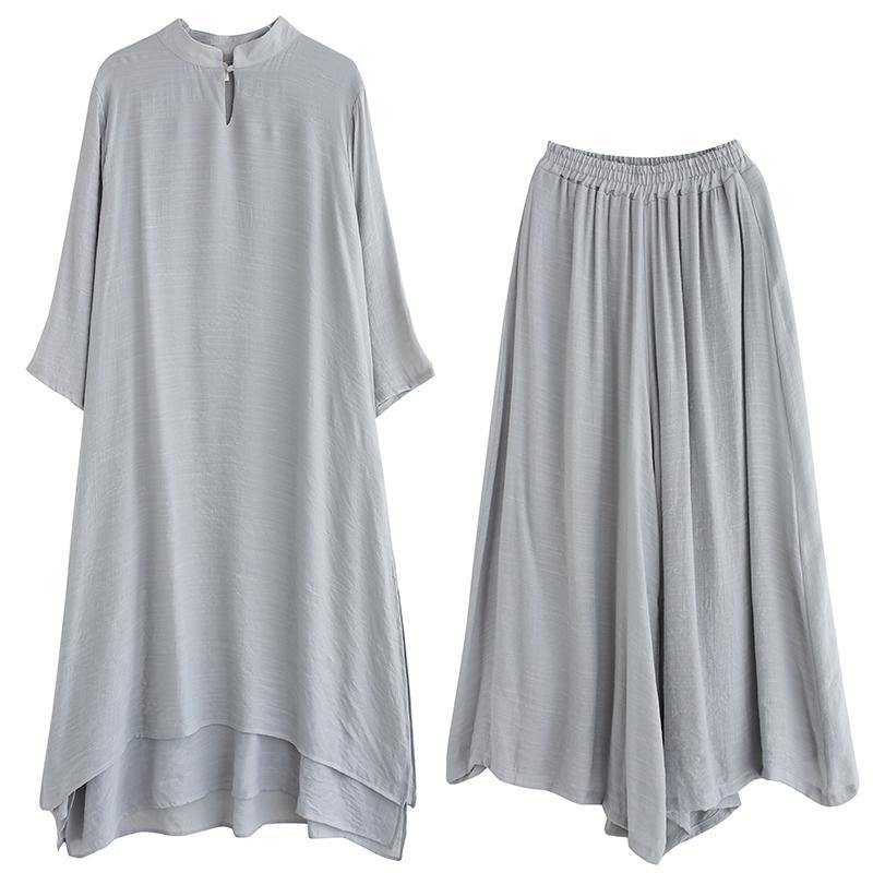 Gray Medium Length Dress Wide Leg Pants Two Piece Set