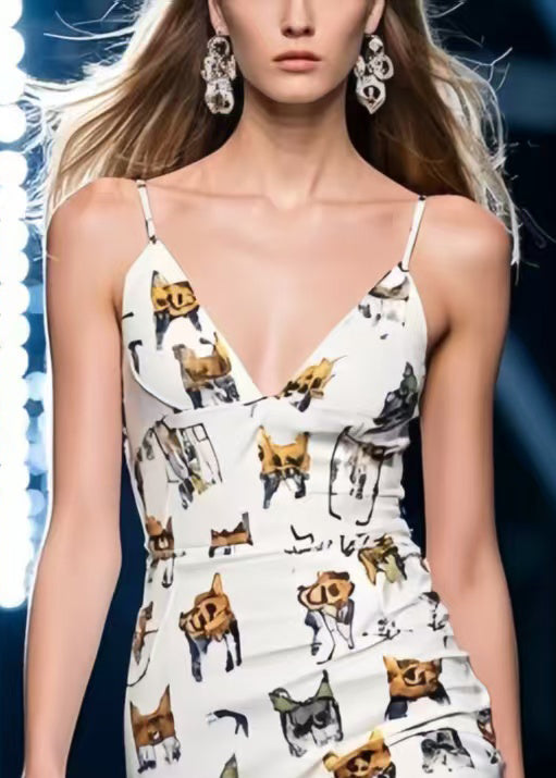 Beige Anmial Print Chiffon Mini Dress Summer