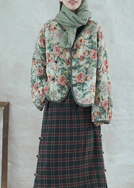 Photo Color Print Button Fine Cotton Filled Short Coat Spring