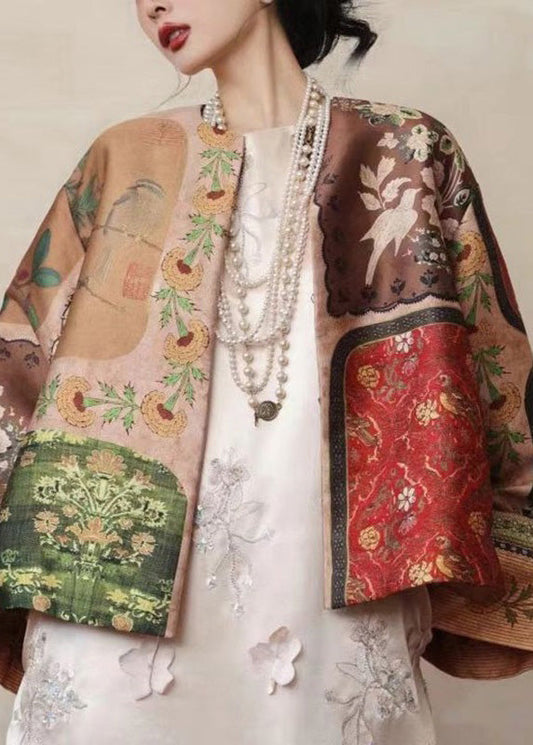 Chinese Style O-neck Print Coats Spring
