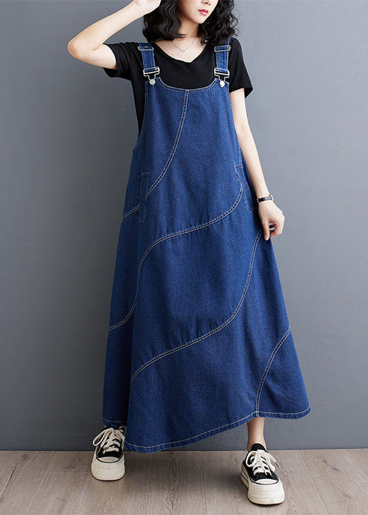 Blue Oversized Patchwork Denim a Line Dresses Spring