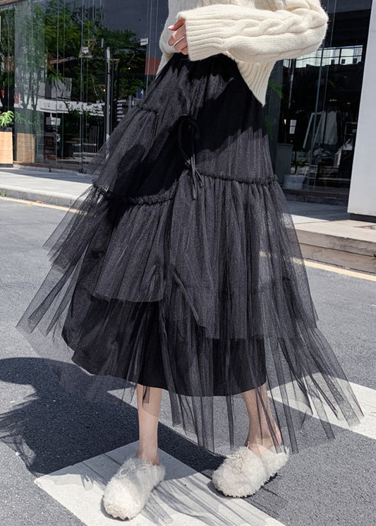 Black Ruffled High Waist Tulle Skirt Summer