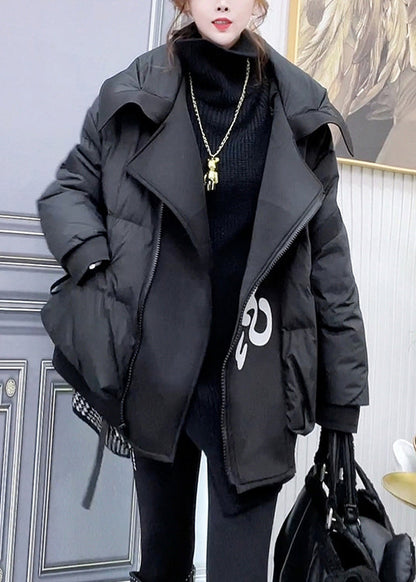 Black Zip Up Pockets Patchwork Duck Down Coats Winter