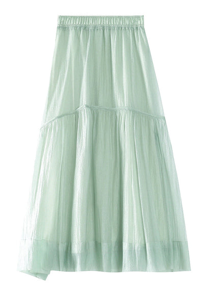 Light Green Patchwork Elastic Waist Organza a Line Skirts Summer