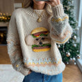 Vintage Funny Hamburger Puppy Cozy Knit Sweater elevenforest