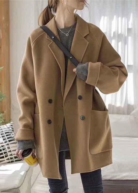 Brief Camel Notched Button Woolen Coats Fall